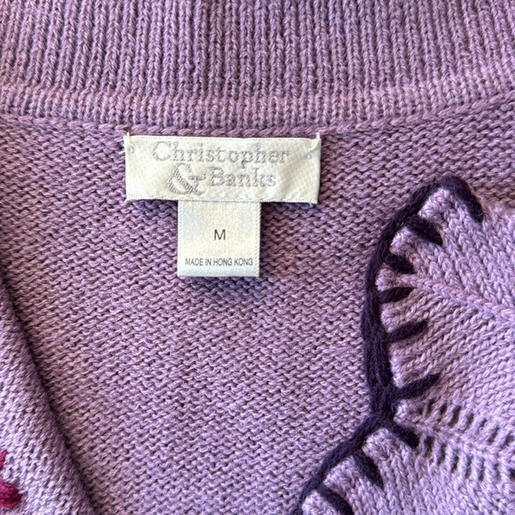 Vintage Christopher & Banks purple embroidered sweater Size Medium - Picture 10 of 12